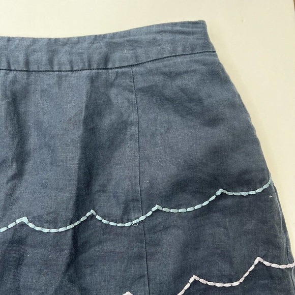Boden Navy Blue A-line Embroidered Waves Scalloped Skirt Size 8R - Picture 3 of 10